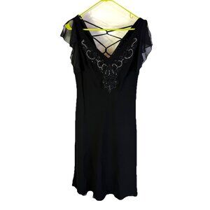 Vintage Y2K Black Flounce Embellished Slip Dress Whimsigoth
